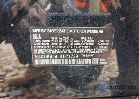 2018 BMW X3 xDrive30I из США, поврежденный, VIN 5UXTR9C50JLD71739